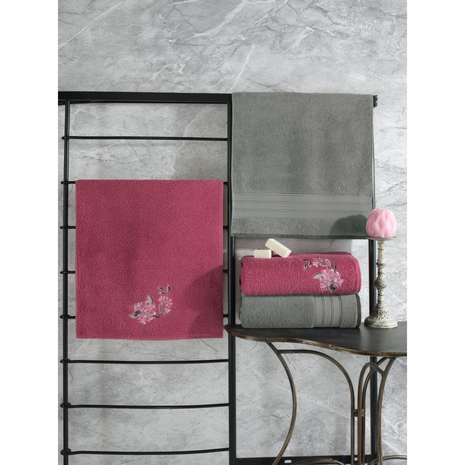 Cotton Box-ის პირსახოცები 2+2- კოდი: CBT03 Gri Koyu Pembe