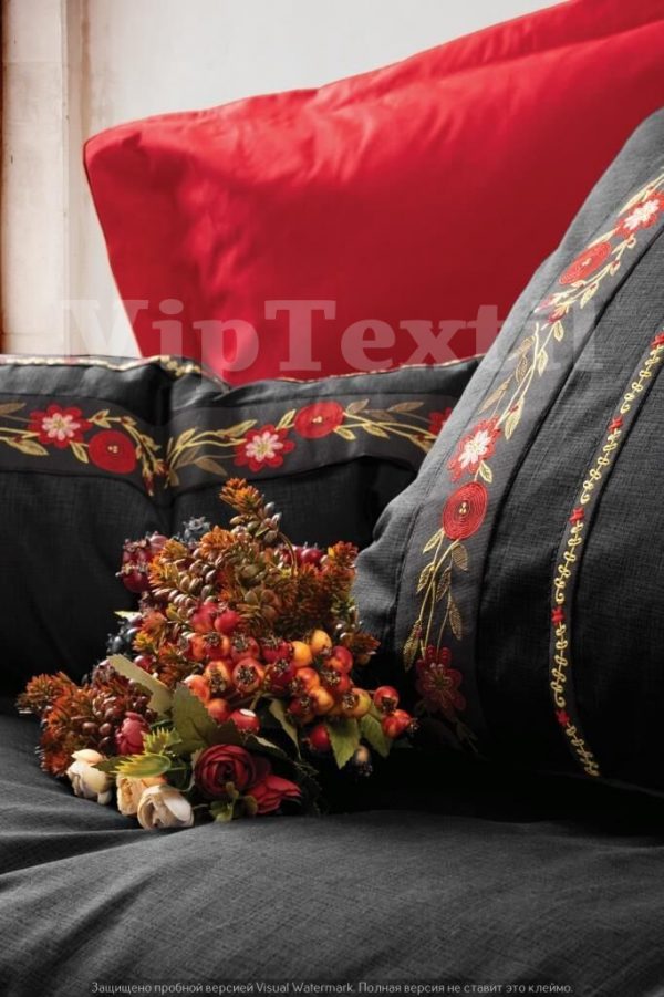 COTTON BOX-ის ორსაწოლიანი (100% კოტონი) – კოდი: Folk Art Flori Siyah - Image 2